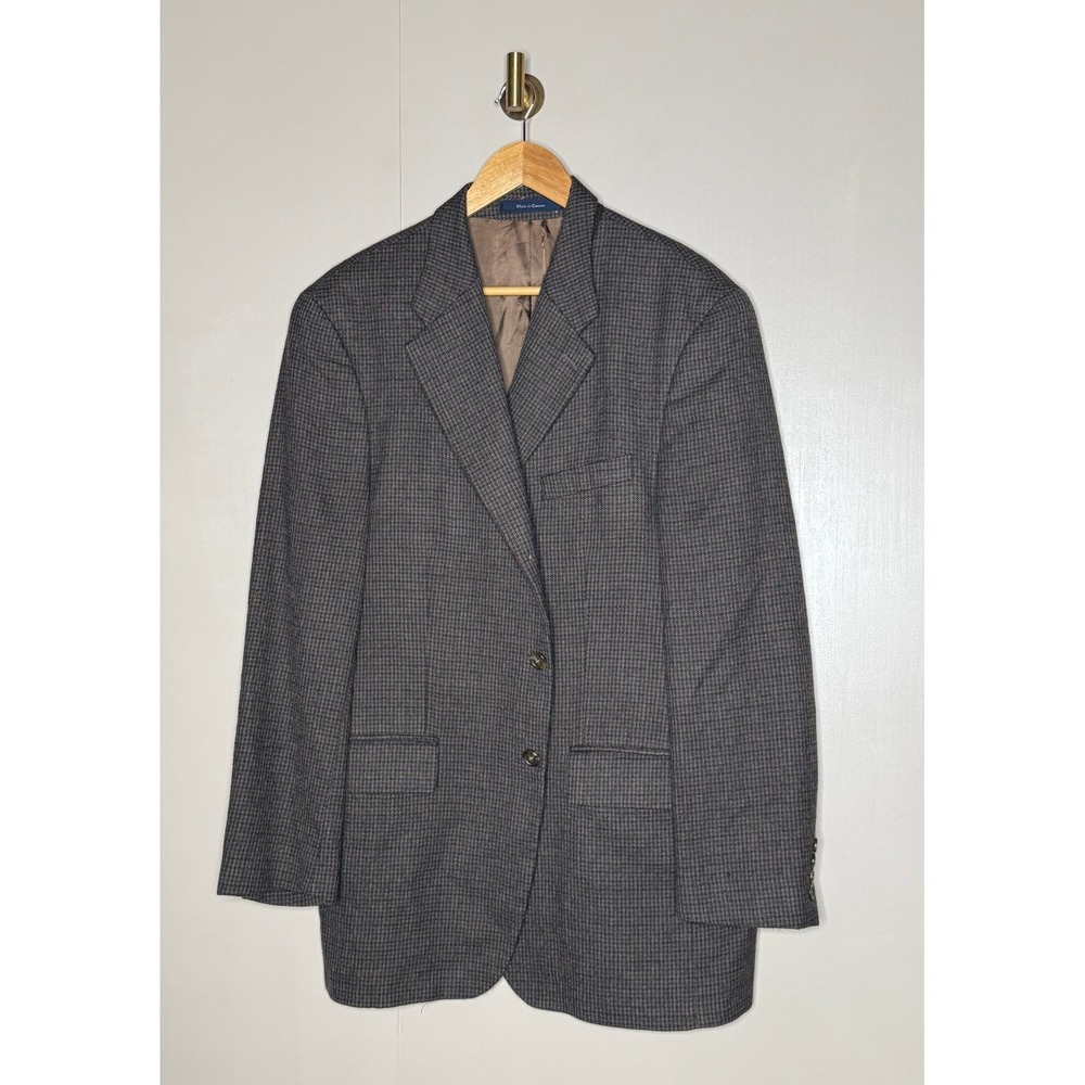 Pure New Wool Ralph Lauren‎ Houndstooth Blazer Men's 42R Brown Gray Sport Coat